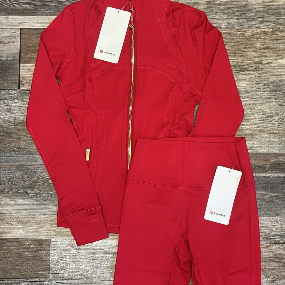 Lululemon Red/Gold Jacket + Shorts Set